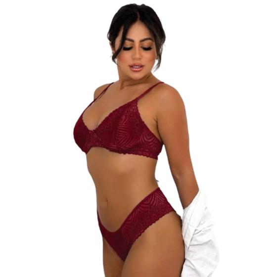 Imagem de Conjunto De Lingerie Feminino Moda Íntima Com Arco De Renda Calcinha E Sutiã Linha Noite Sem Bojo