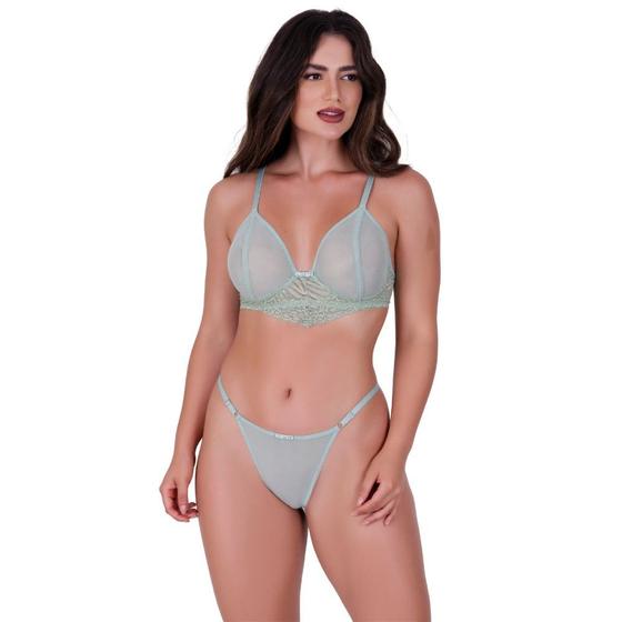 Imagem de Conjunto de Lingerie Meia Taça Sutiã e Calcinha Detalhe de Renda e Tule Larissa