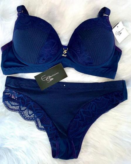 Imagem de Conjunto de lingerie plus size com acabamentos em renda - todo azul