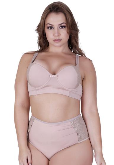 Imagem de Conjunto de Lingerie Plus Size Sutiã com Bojo e Calcinha Cós Alto - DANI