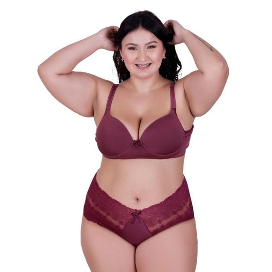 Imagem de Conjunto de Lingerie Plus Size Sutiã e Calcinha Cintura Alta de Renda - CONJUNTO PAULA