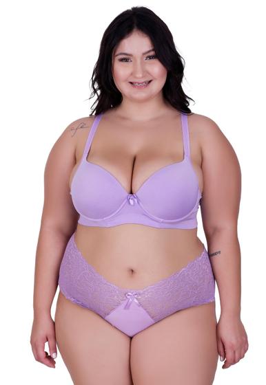 Imagem de Conjunto de Lingerie Plus Size Sutiã e Calcinha Cintura Alta de Renda Paula