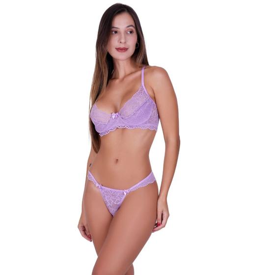 Imagem de Conjunto de Lingerie sem Bojo e com Aro Calcinha com Sutiã Rendado - MILEIDE