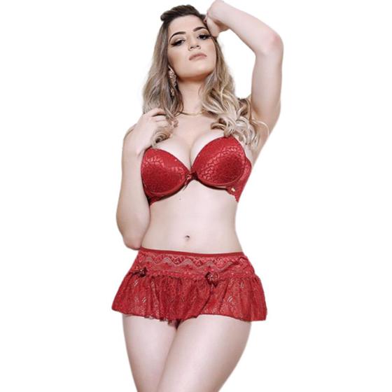 Imagem de Conjunto De Lingerie Trio Sutiã Calcinha Sainha Em Renda Dornelas 376