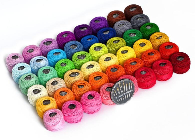 Imagem de Conjunto de linhas de crochê LE PAON 48 bolas 100% algodão com agulhas