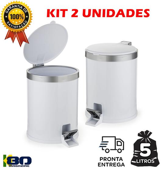 Imagem de Conjunto De Lixeiras Com Pedal Polipropileno 5 Litros  Multiambiente Resistente Branco 