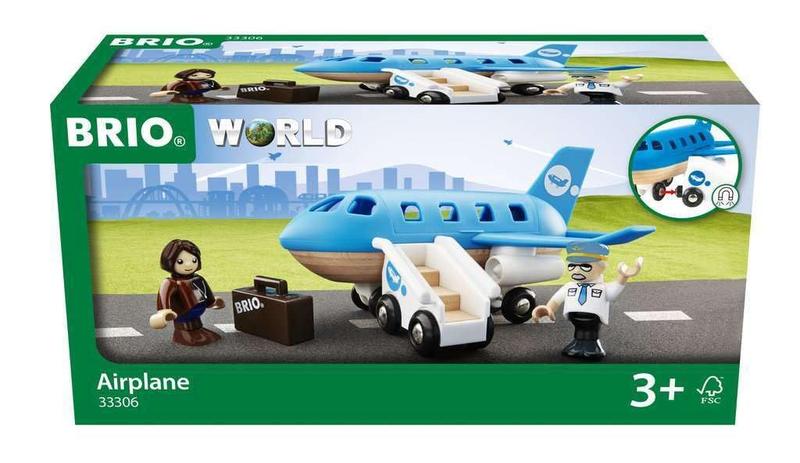 Imagem de Conjunto de madeira Toy Airplane BRIO World 33306 com brinquedos ferroviários 3+