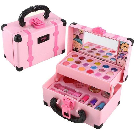 Imagem de Conjunto de maquiagem infantil, caixa de sombras portátil com cosméticos