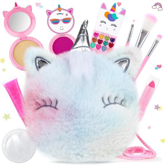 Imagem de Conjunto de maquiagem PERRYHOME Unicorn Cute Kids com mini bolsa de moedas 3+