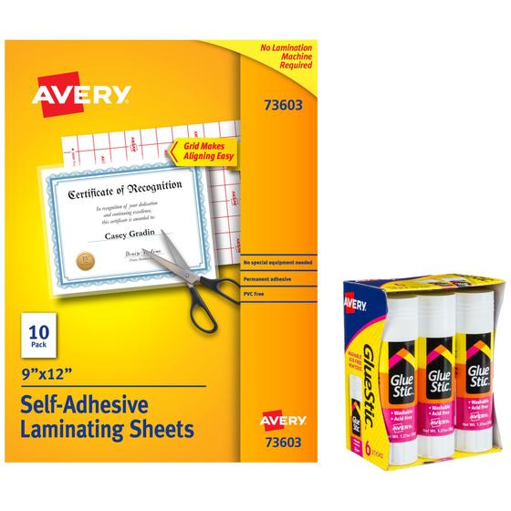 Imagem de Conjunto de material escolar Avery Laminating Sheets Glue Sticks