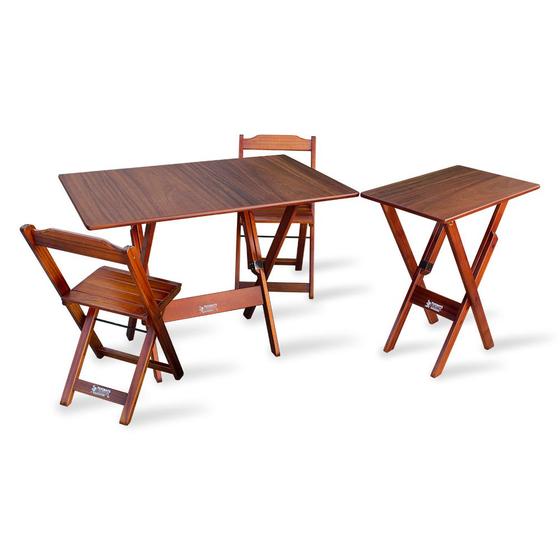 Imagem de Conjunto de Mesa 1,10x70 e Mesa Aparador  Dobrável com 2 Cadeiras Tarimatã para Area Gourmet - Imbui