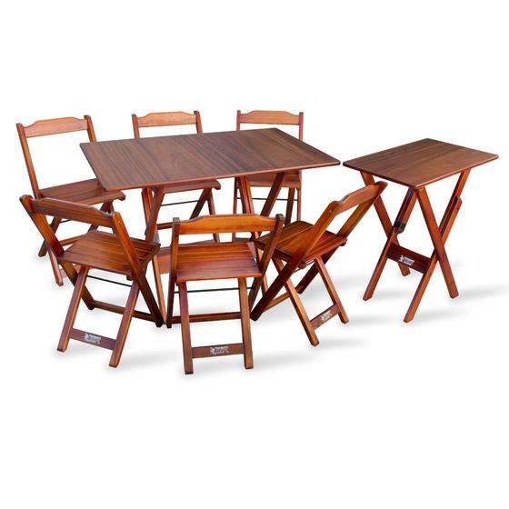 Imagem de Conjunto de Mesa 1,10x70 e Mesa Aparador Dobrável com 6 Cadeiras Tarimatã - Imbuia