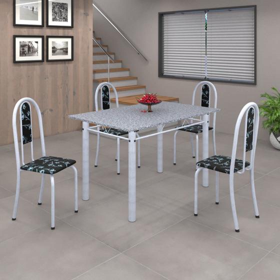 Imagem de Conjunto de Mesa 120x75cm Tampo em Granito com 4 Cadeiras Iris A Soma Móveis