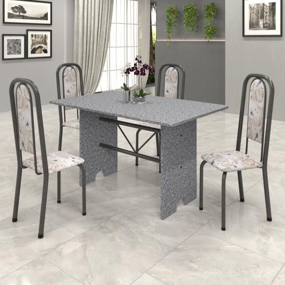 Imagem de Conjunto de Mesa 120x75cm Tampo Granito com 4 Cadeiras Lavínea Soma Móveis