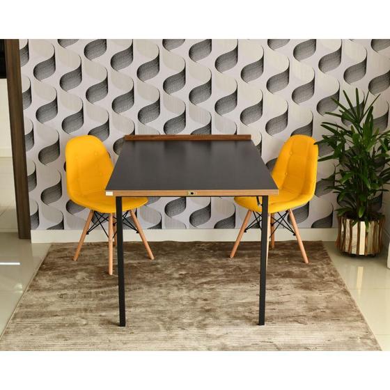 Imagem de Conjunto de Mesa 1,40 Preto/Noronha + 2 Cadeiras Botonê - Amarela