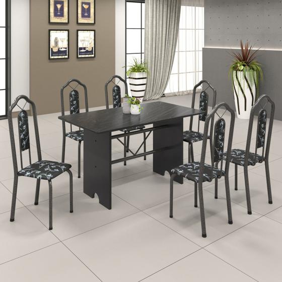 Imagem de Conjunto de Mesa 140x75cm Tampo Ardósia com 6 Cadeiras Bianca Soma Móveis