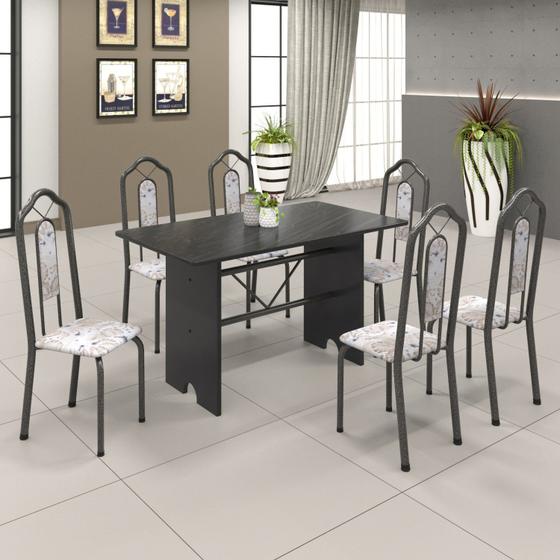 Imagem de Conjunto de Mesa 140x75cm Tampo Ardósia com 6 Cadeiras Bianca Soma Móveis