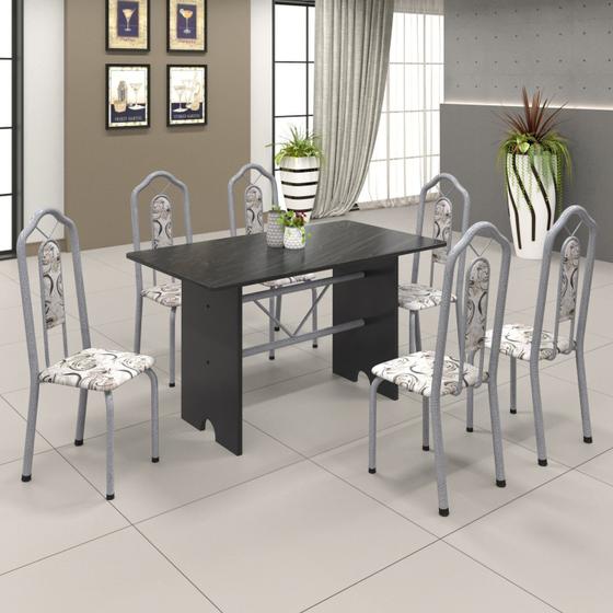 Imagem de Conjunto de Mesa 140x75cm Tampo Ardosia com 6 Cadeiras Bianca Soma Móveis