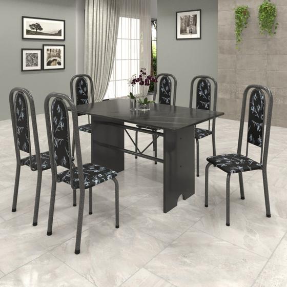 Imagem de Conjunto de Mesa 140x75cm Tampo Ardósia com 6 Cadeiras Lavínea