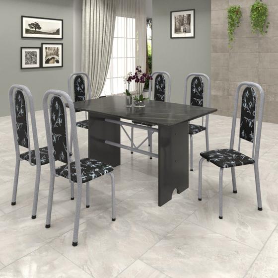 Imagem de Conjunto de Mesa 140x75cm Tampo Ardósia com 6 Cadeiras Lavínea