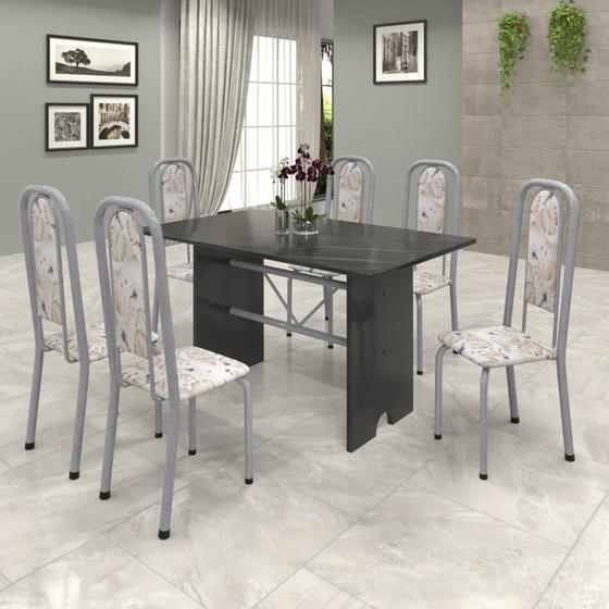 Imagem de Conjunto de Mesa 140x75cm Tampo Ardósia com 6 Cadeiras Lavínea