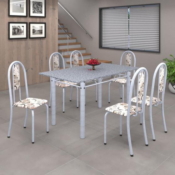 Imagem de Conjunto de Mesa 140x75cm Tampo de Granito com 6 Cadeiras Iris A Soma Móveis