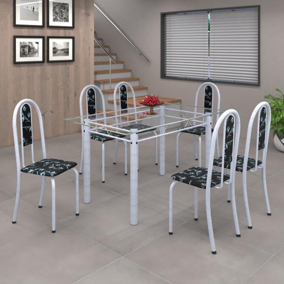 Imagem de Conjunto de Mesa 140x75cm Tampo de Vidro com 6 Cadeiras Iris A Soma Móveis