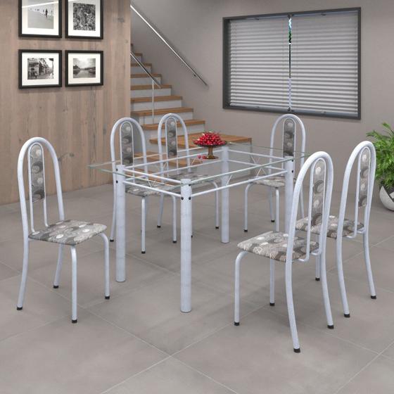 Imagem de Conjunto de Mesa 140x75cm Tampo de Vidro com 6 Cadeiras Iris A Soma Móveis