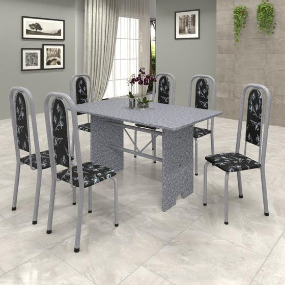 Imagem de Conjunto de Mesa 140x75cm Tampo Granito com 6 Cadeiras Lavínea Soma Móveis