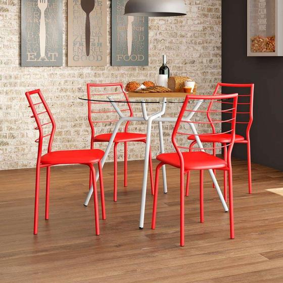Imagem de Conjunto de Mesa 1527 Vidro Incolor com 4 Cadeiras 1716 Casual Vermelha