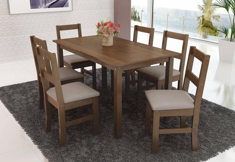 Conjunto de mesa 1,60 / 6 cadeiras estofadas Menor preço em Conjunto de mesa 1,60 / 6 cadeiras estofadas