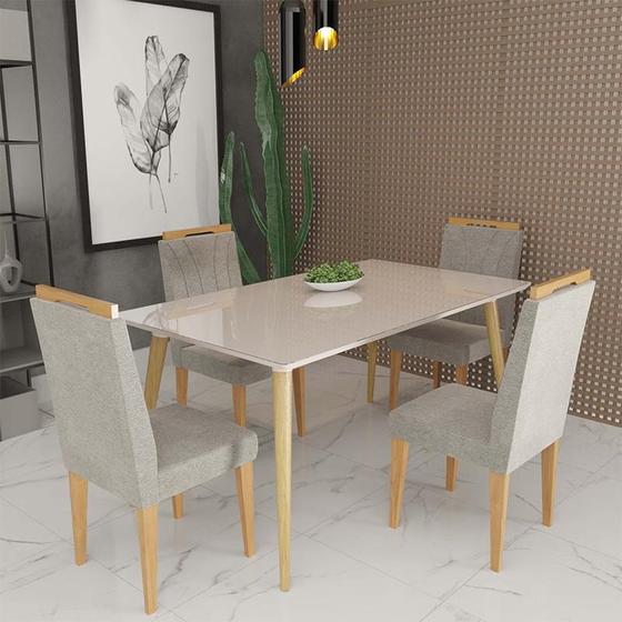 Imagem de Conjunto de Mesa 160x90 Veneza Com Vidro e 4 Cadeiras Onix