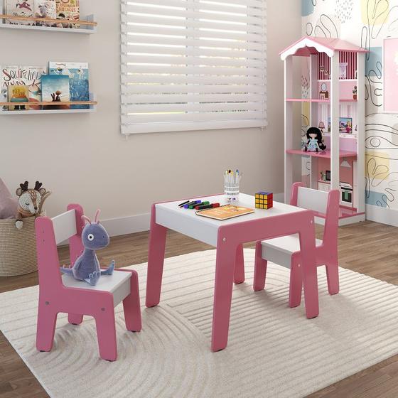 Imagem de Conjunto de Mesa 2 Cadeiras Infantil em MDF Diana - Branco com Rosa
