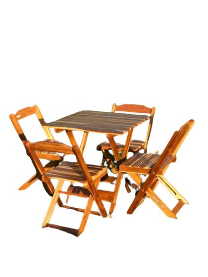 Imagem de Conjunto de Mesa 70x70 e 4 Cadeiras Dobrável de Madeira Teca