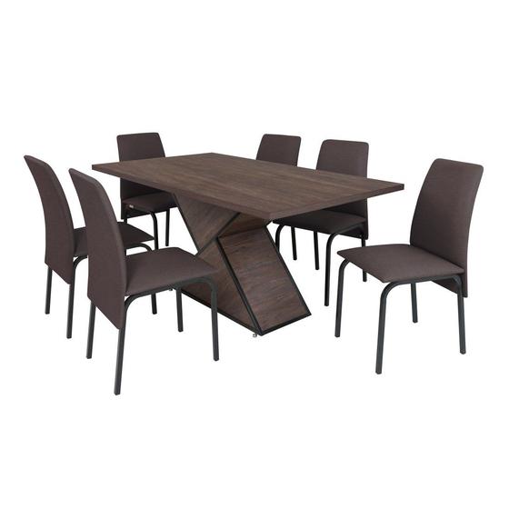 Imagem de Conjunto de mesa barcelona egito tampo bp amendoa 1,60m com 6 cadeiras tubo preto fosco - ciplafe