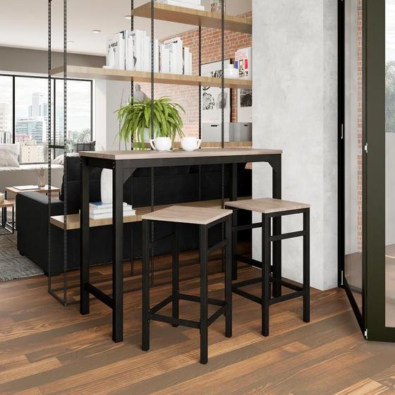 Imagem de Conjunto de Mesa Bistrô com 2 Banquetas Los Cocos Marrom e Preto 100 cm