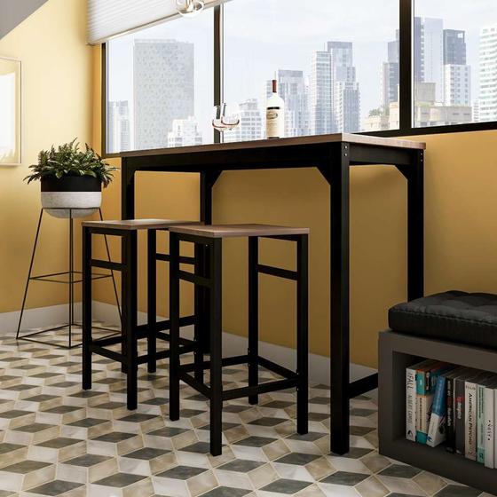 Conjunto de Mesa Bistrô com 2 Banquetas Media Luna Marrom e Preto 100 cm Menor preço em Conjunto de Mesa Bistrô com 2 Banquetas Media Luna Marrom e Preto 100 cm