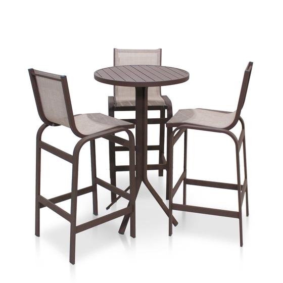 Imagem de Conjunto de Mesa Bistrô Com 3 Banquetas Altas Linha Leve - Marrom/Café com Leite