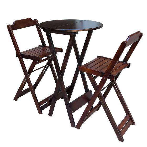 Conjunto de Mesa Bistrô de Madeira com 2 Cadeiras Dobravel Ideal para Bar e Restaurante Imbuia Menor preço em Conjunto de Mesa Bistrô de Madeira com 2 Cadeiras Dobravel Ideal para Bar e Restaurante Imbuia