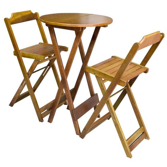 Conjunto de Mesa Bistrô de Madeira com 2 Cadeiras Dobravel Ideal para Bar e Restaurante Mel Menor preço em Conjunto de Mesa Bistrô de Madeira com 2 Cadeiras Dobravel Ideal para Bar e Restaurante Mel