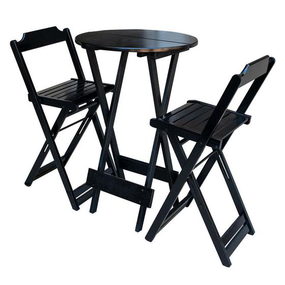 Imagem de Conjunto de Mesa Bistrô de Madeira com 2 Cadeiras Dobravel Ideal para Bar e Restaurante Preto