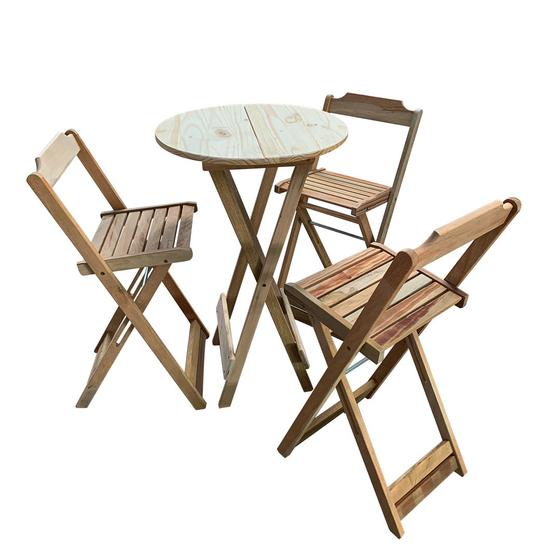 Imagem de Conjunto de Mesa Bistrô de Madeira Dobrável com 3 Banquetas - Crua