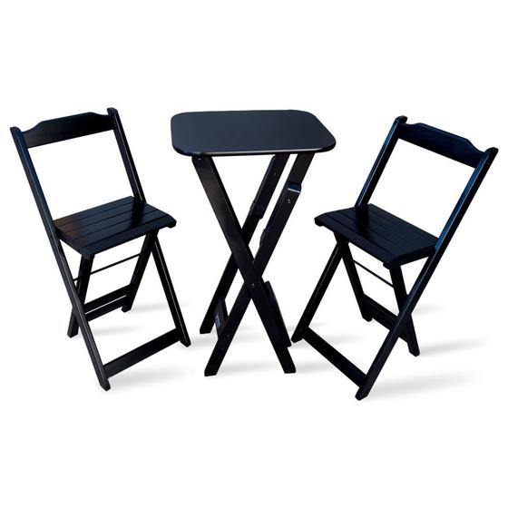 Imagem de Conjunto de Mesa Bistro Dobravel com 2 Cadeiras para Area de Lazer - Preto