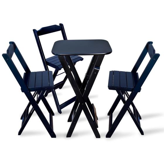 Imagem de Conjunto de Mesa Bistro Dobravel com 3 Cadeiras para Area de Lazer - Preto