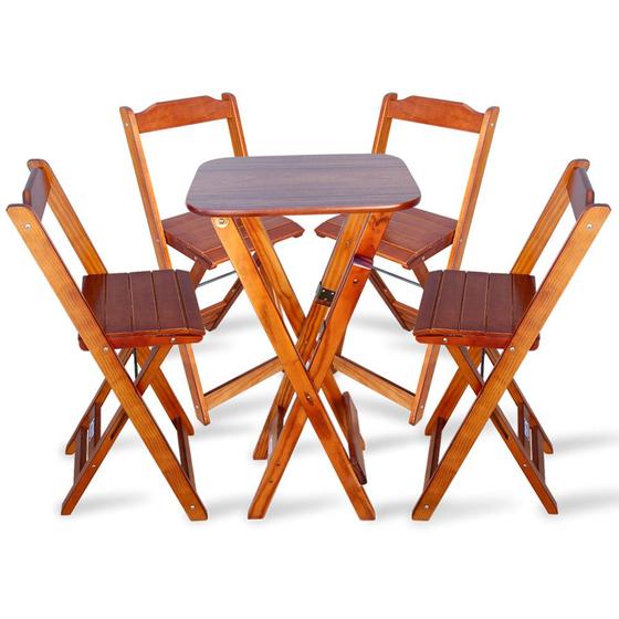 Imagem de Conjunto de Mesa Bistro Dobravel com 4 Cadeiras para Area Gourmet - Imbuia