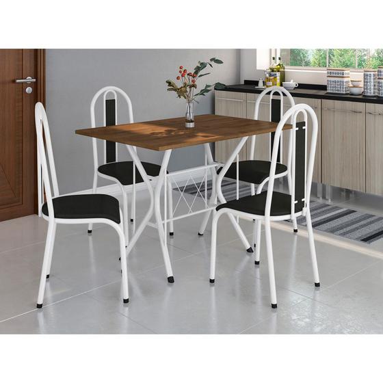 Imagem de Conjunto De Mesa Bruna Com 4 Cadeiras Tampo BP 91cm Branco Liso Assento Preto Artefamol