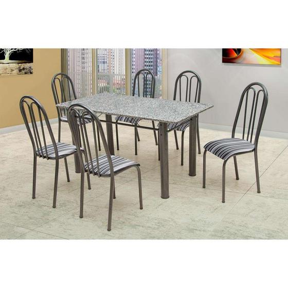 Imagem de Conjunto de Mesa Carla com 6 Cadeiras Craqueado Preto Listrado