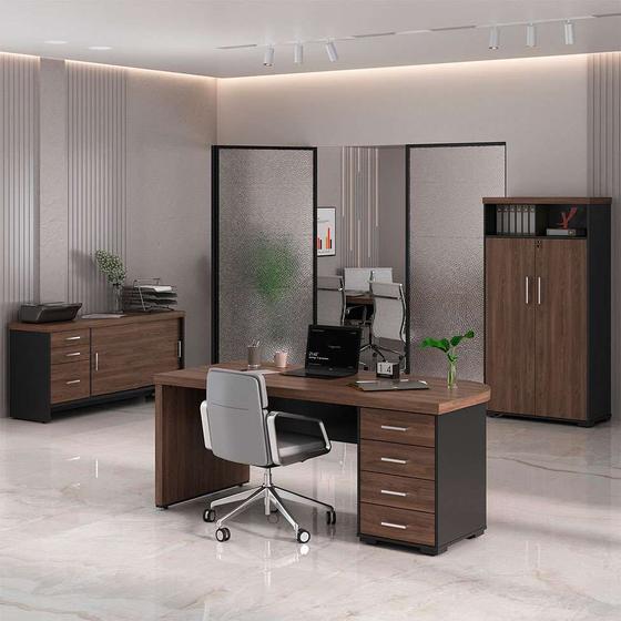 Imagem de Conjunto de Mesa com 2 Armários de Escritório Executiva 4 PT 7 GV Marrom e Preto