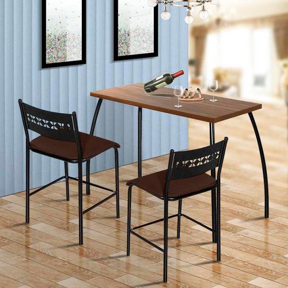 Imagem de Conjunto De Mesa Com 2 Cadeiras Fit Flora Assento Marrom Aço Nobre