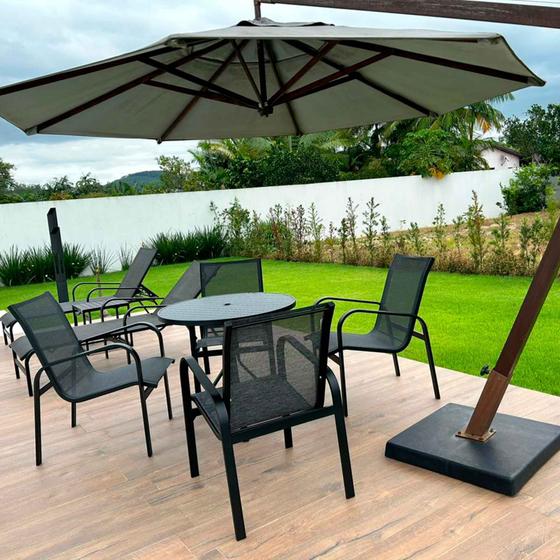 Imagem de Conjunto de Mesa Com 4 cadeiras 2 Espreguiçadeiras 1 Mesa de Centro e Ombrelone Lateral 2,90 m